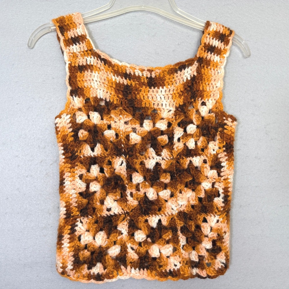 Handmade Vintage Crochet Vest‎ Granny Square XS Boho Festival Retro 70s Sweater - Picture 2 of 6